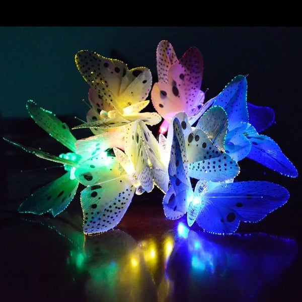 12 or 20 Led Solar Powered Butterfly Garden String Decoration Lights