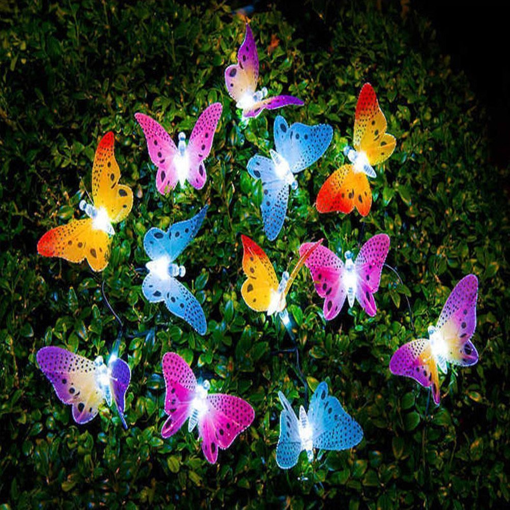 12 or 20 Led Solar Powered Butterfly Garden String Decoration Lights