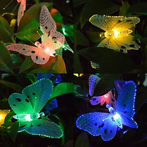 12 or 20 Led Solar Powered Butterfly Garden String Decoration Lights