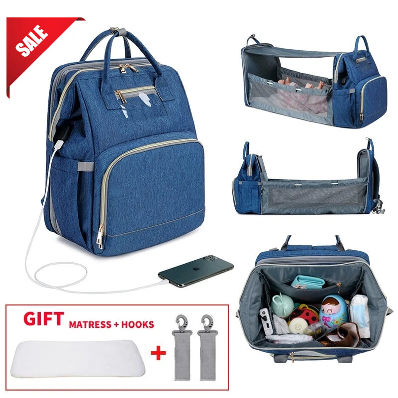 Multifunctional Diaper Bag With Folding Bed / Traveling Knapsack